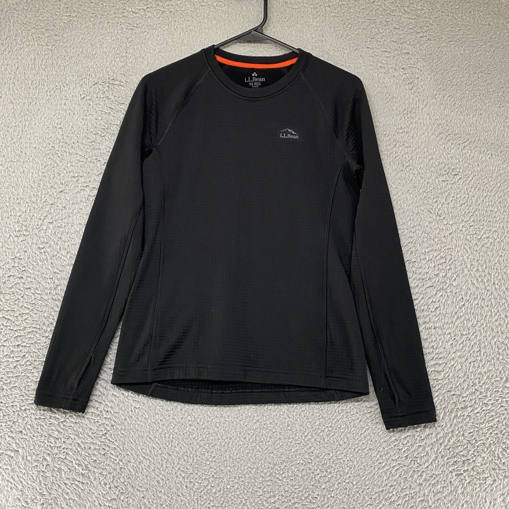 LL Bean Waffle Knit Shirt Womens XS Black Long Sleeve Base Layer Top Hiking